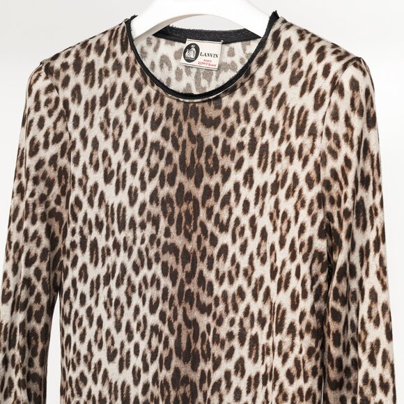 Lanvin PF/10 Grey Leopard-Print Silk-Trim 3/4-Sleeve T-Shirt - Picture 3 of 9